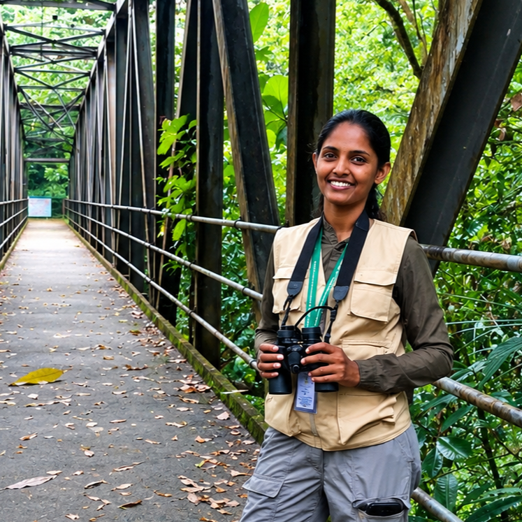 A sophisticated black and white portrait of researcher Lasanthi Wijayathunge.